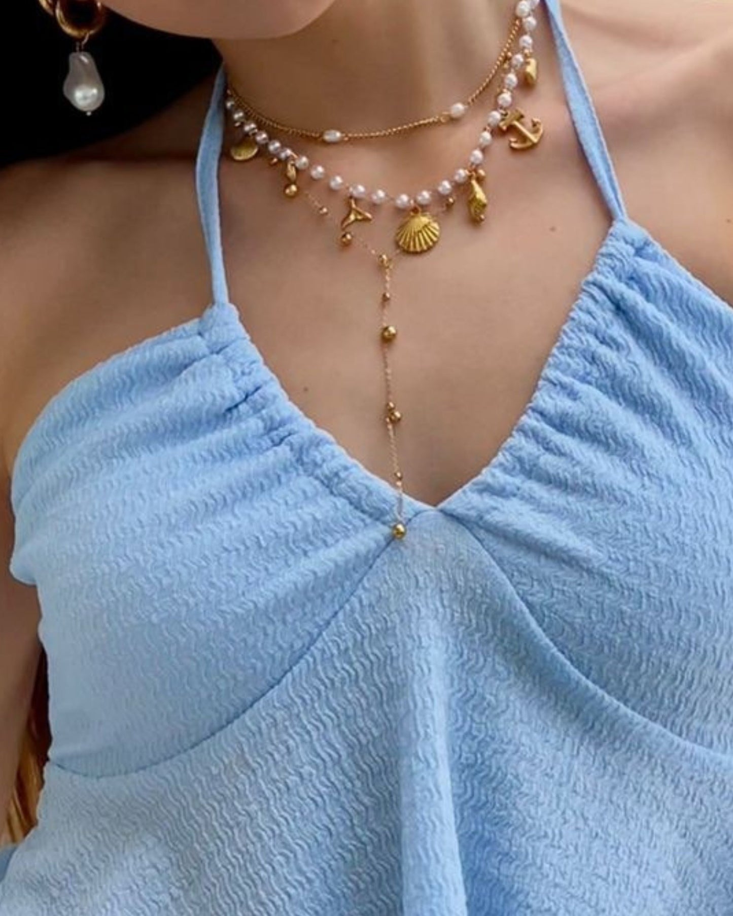 Gold Dew Drop Lariat Necklace