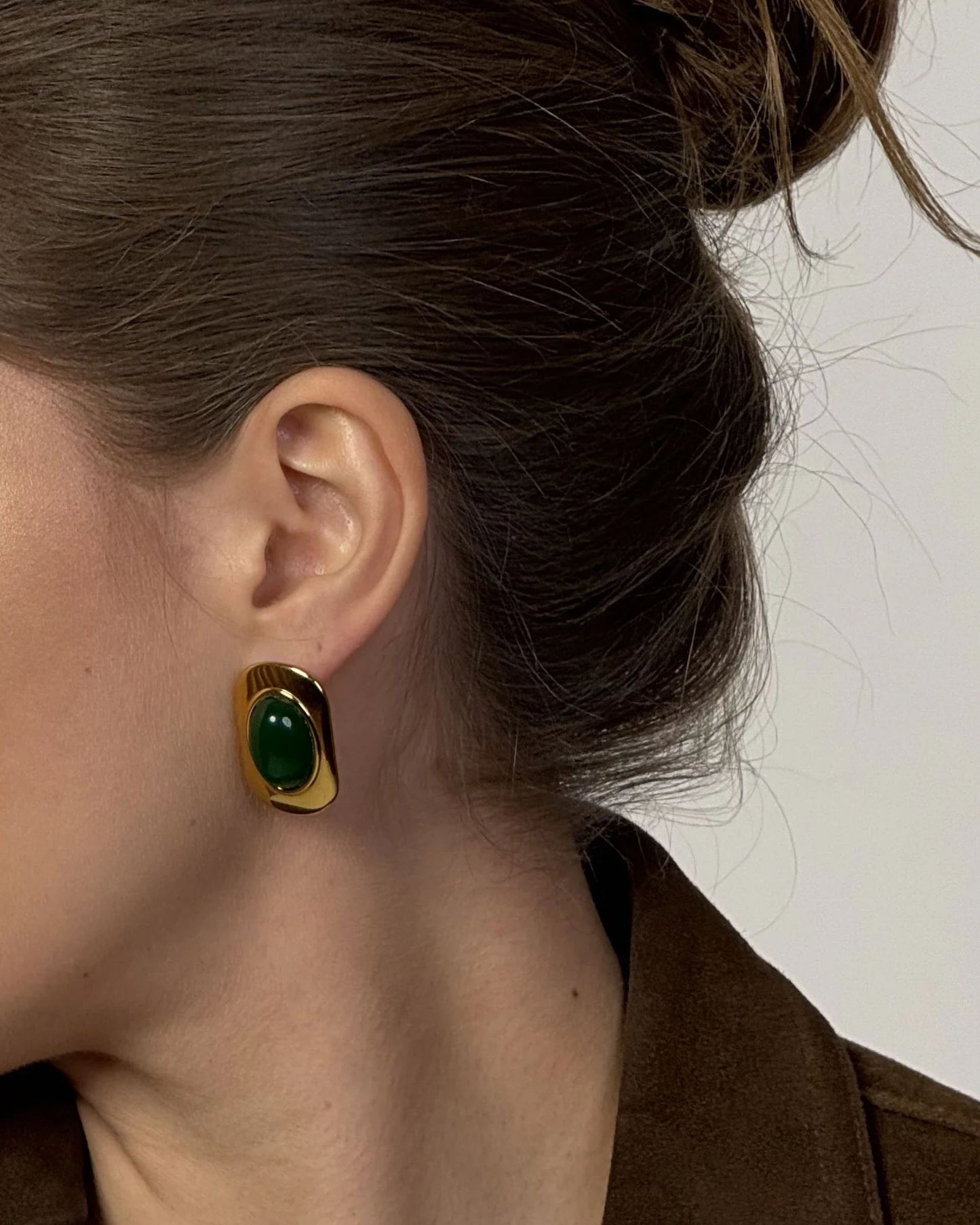 Gold Emerald Stud Earrings