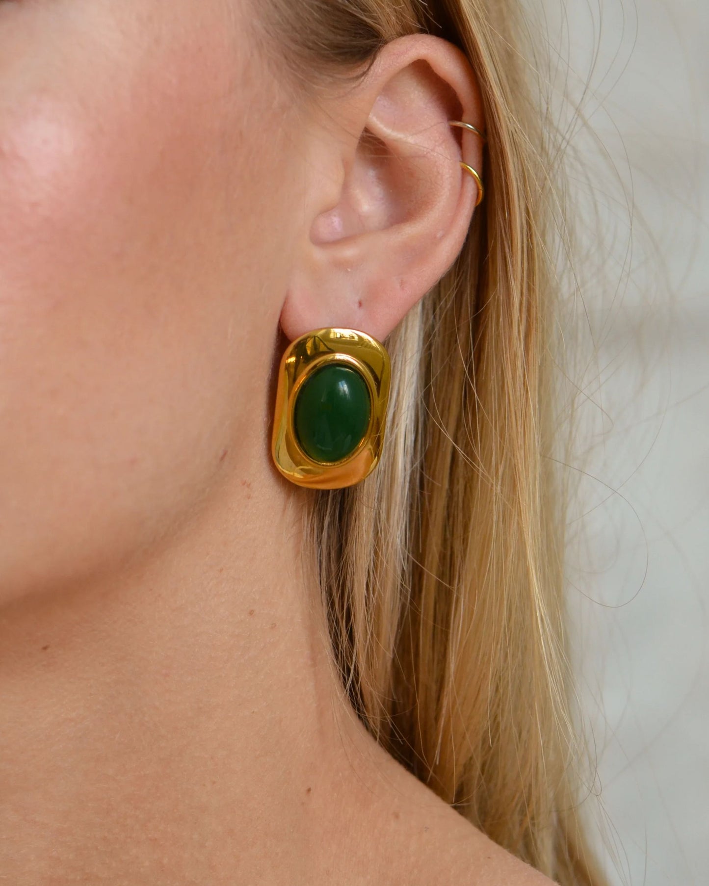Gold Emerald Stud Earrings