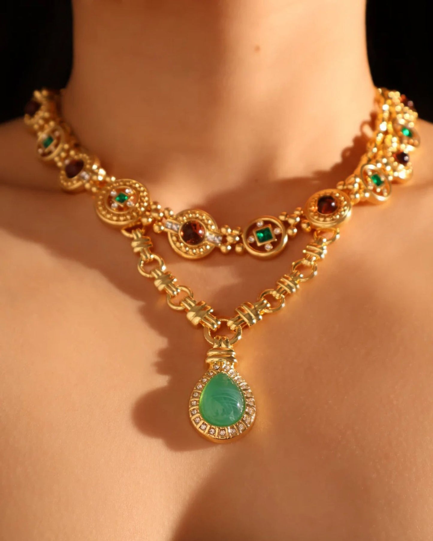 Gold Esmeralda Teardrop Pendant Necklace