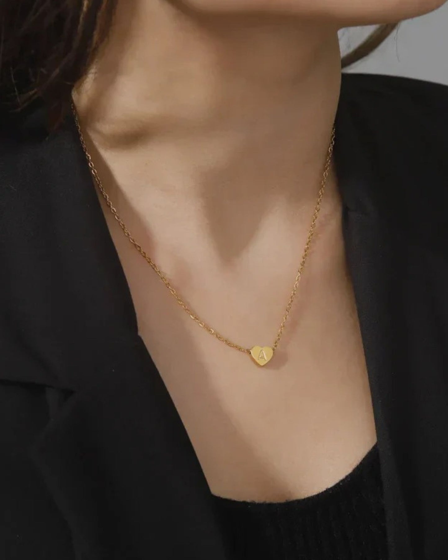 Gold Pulse Heart Initial Necklace