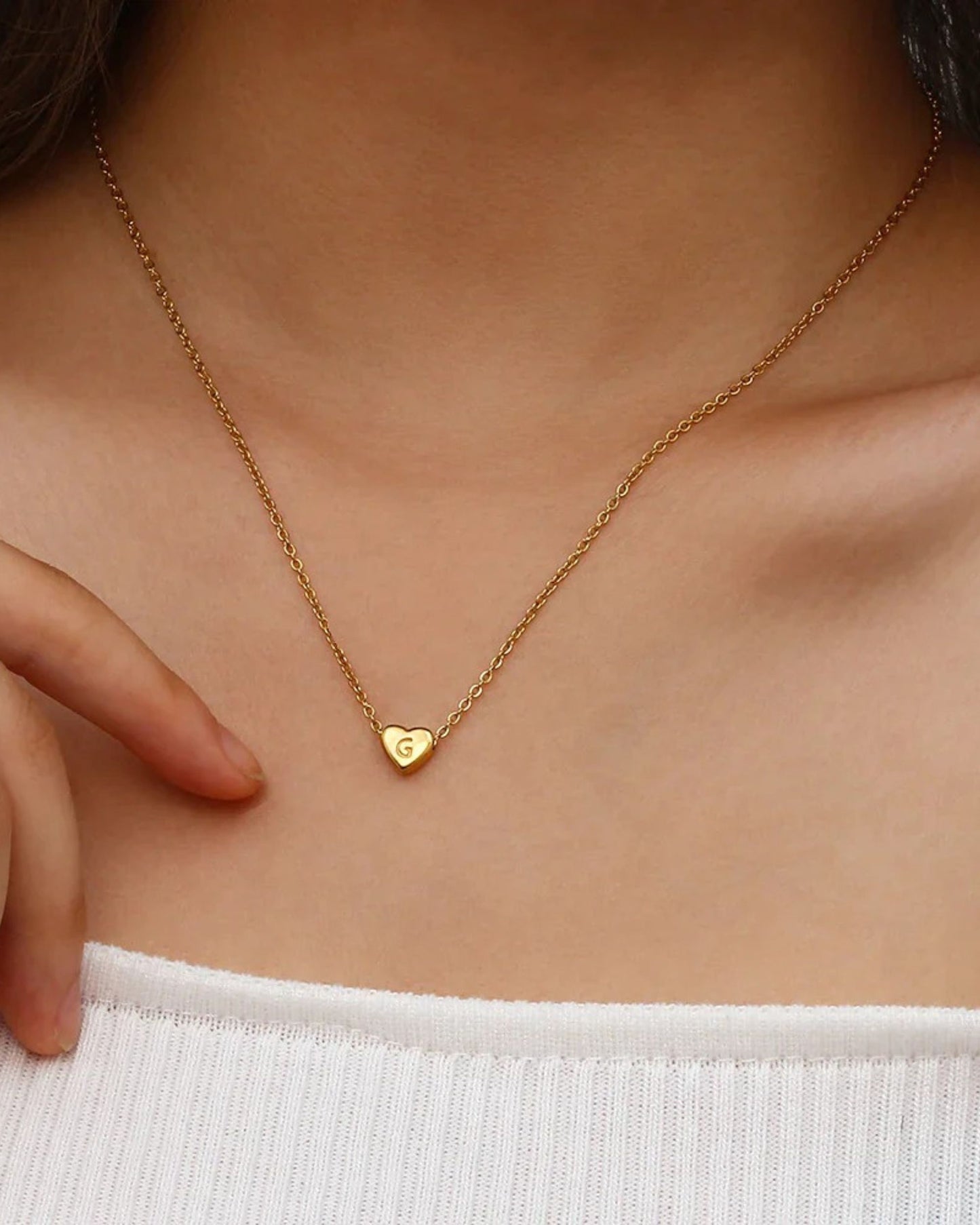 Gold Pulse Heart Initial Necklace
