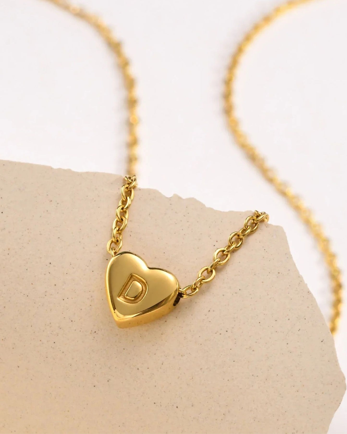 Gold Pulse Heart Initial Necklace