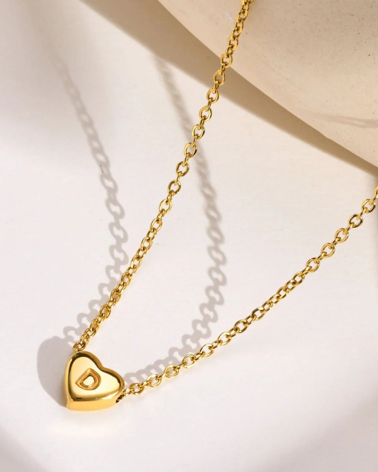 Gold Pulse Heart Initial Necklace