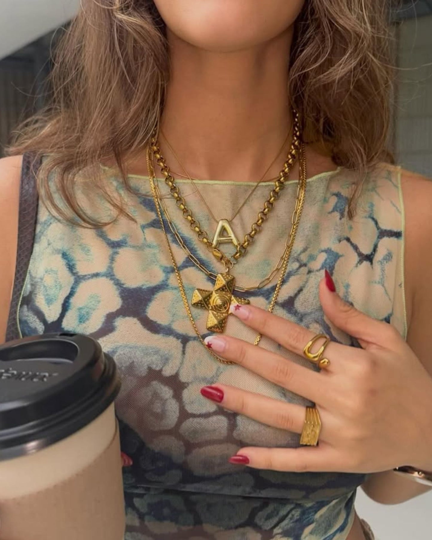 Gold Ripple Cross Necklace