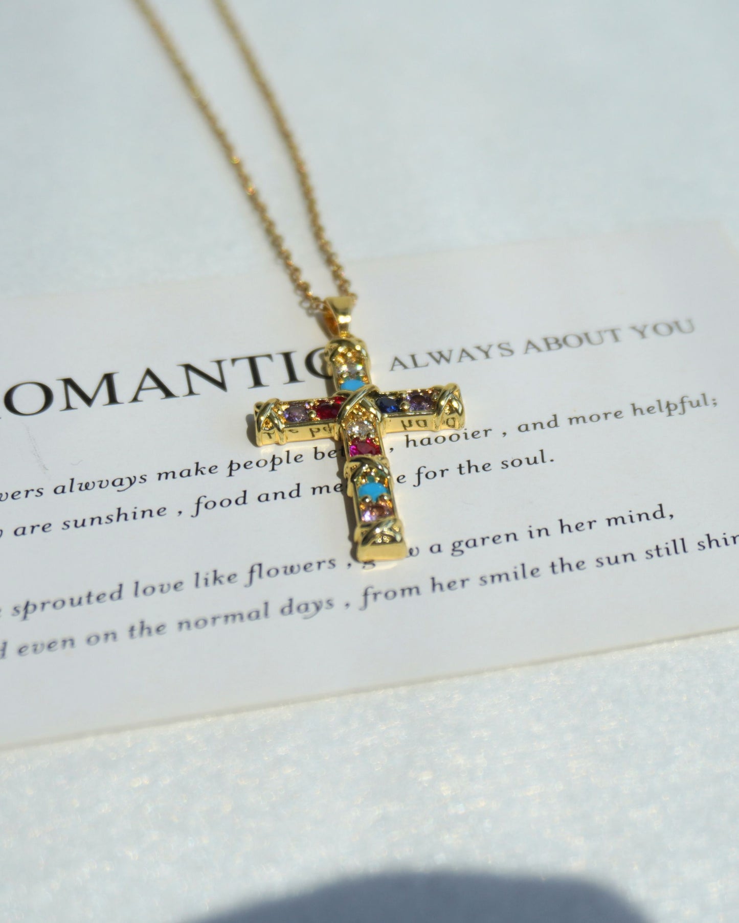 Gold Rose Cross Necklace