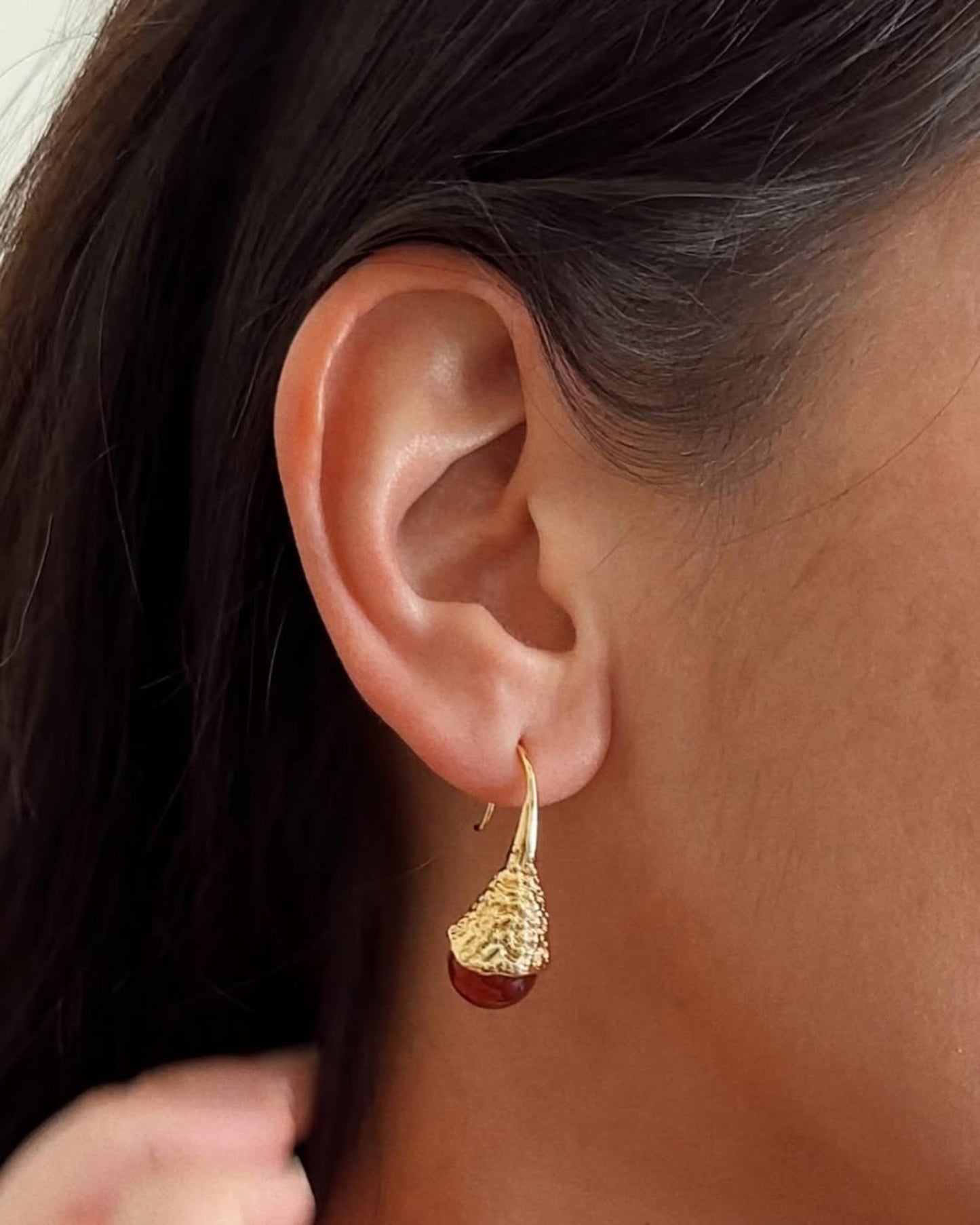 Gold Solar Trail Carnelian Drop Earrings