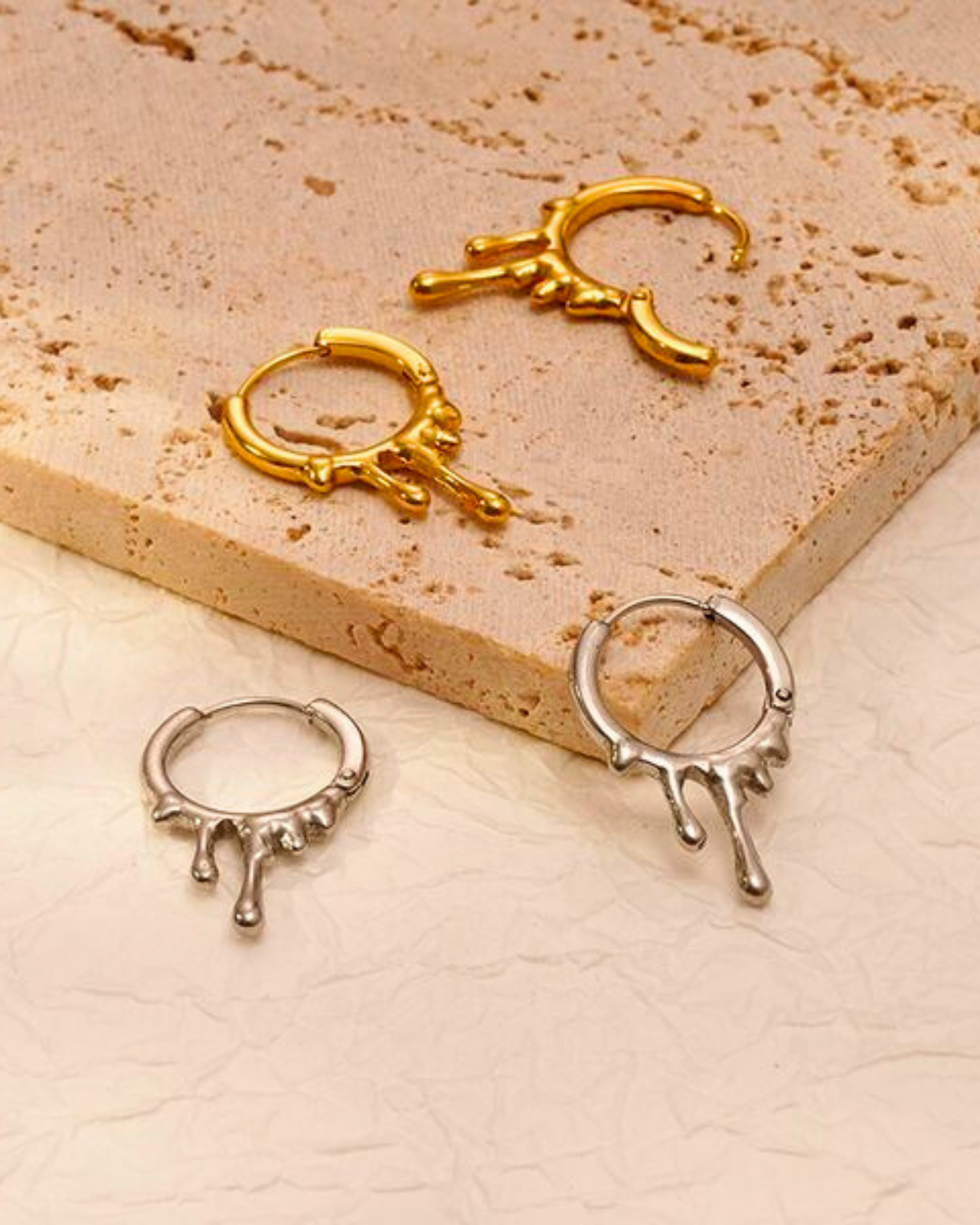 Silver_Molten_Caramel_Drip_Hoop_Earrings_3