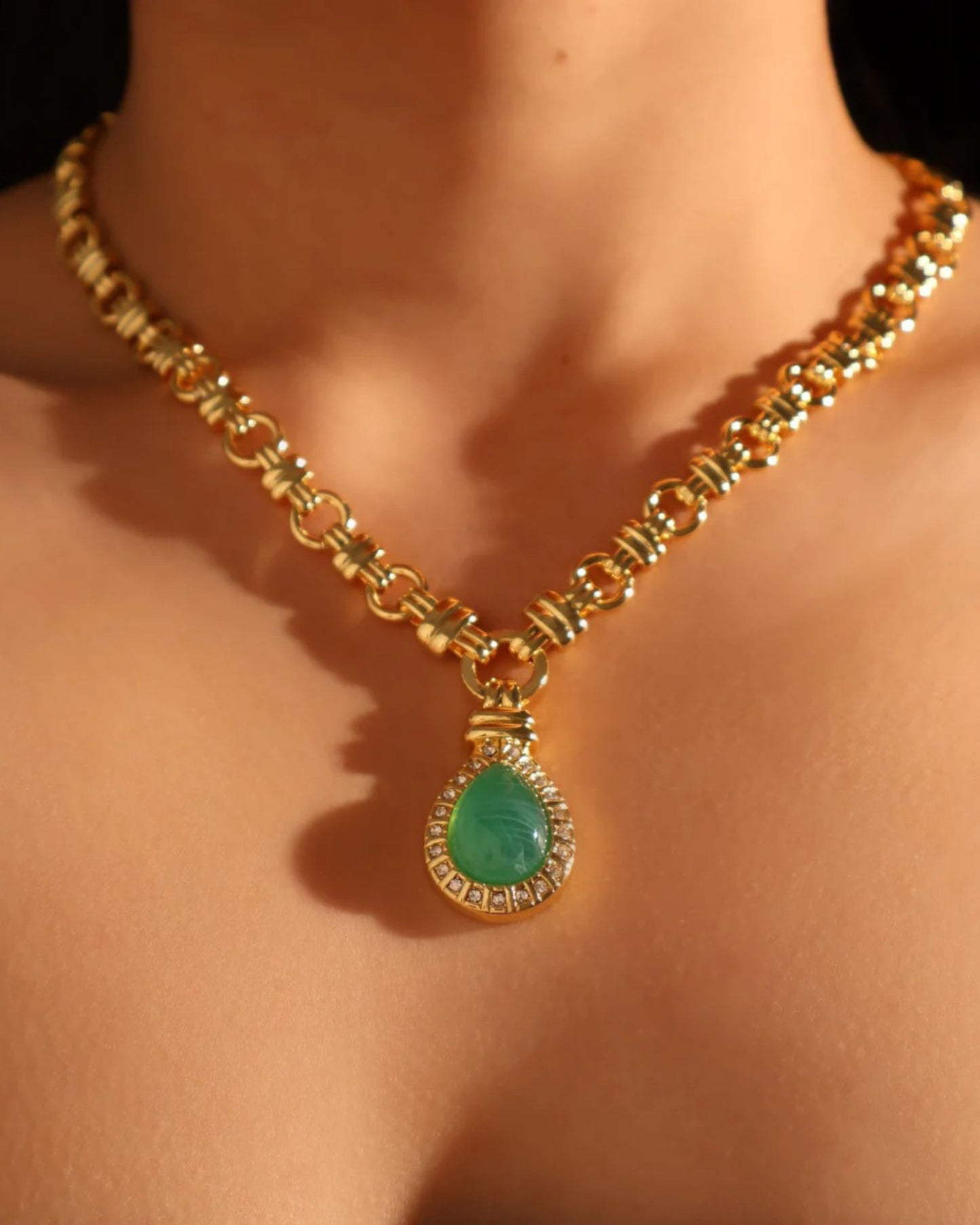 Gold Esmeralda Teardrop Pendant Necklace