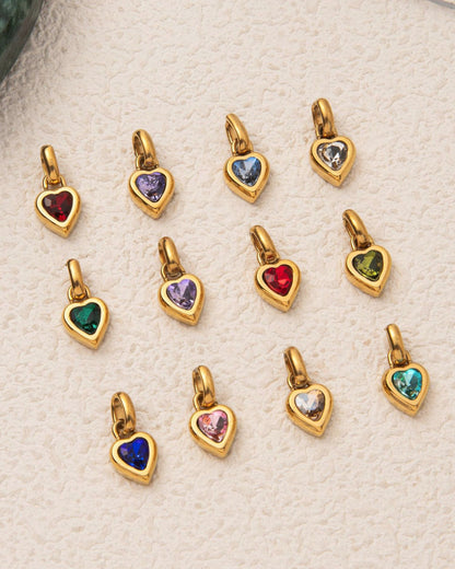 Gold Birthstone Heart Pendant Necklace