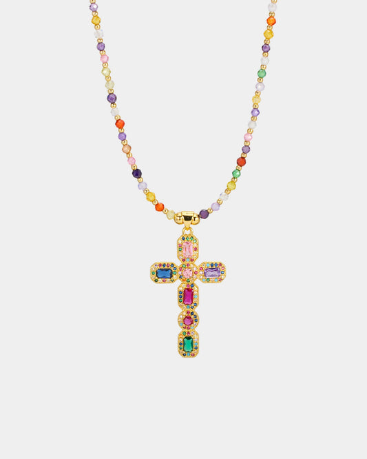 Gold_Caolorful_Beaded_Cross_Pendant_Necklace_1