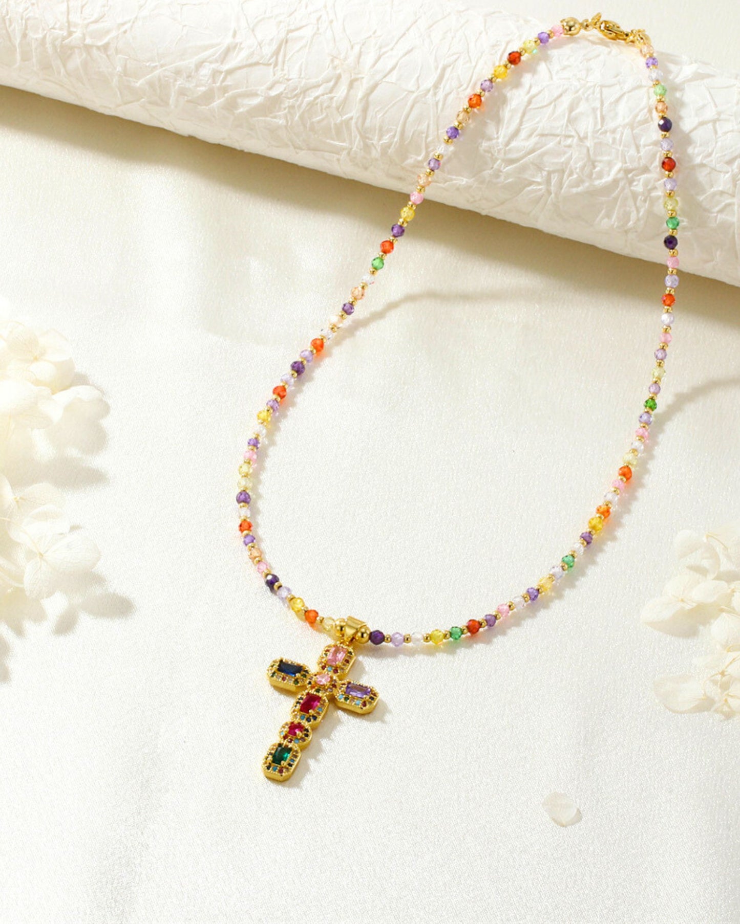 Gold_Caolorful_Beaded_Cross_Pendant_Necklace_3