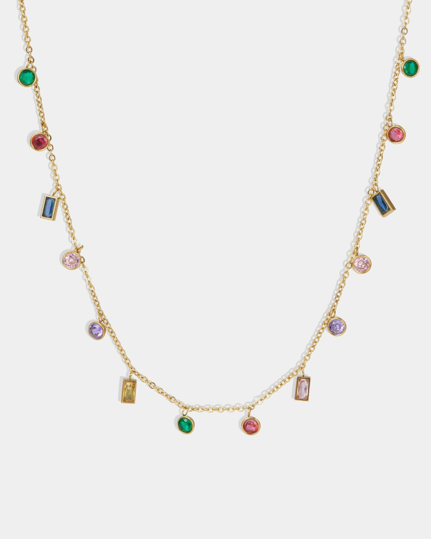 Gold Colorful Rain Drop Station Necklace