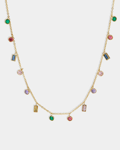 Gold Colorful Rain Drop Station Necklace