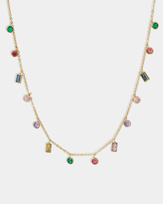 Gold Colorful Rain Drop Station Necklace