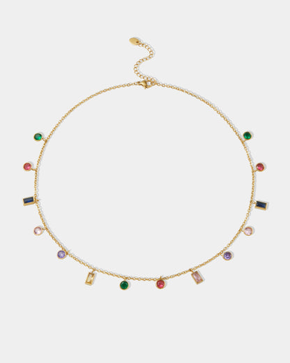 Gold Colorful Rain Drop Station Necklace