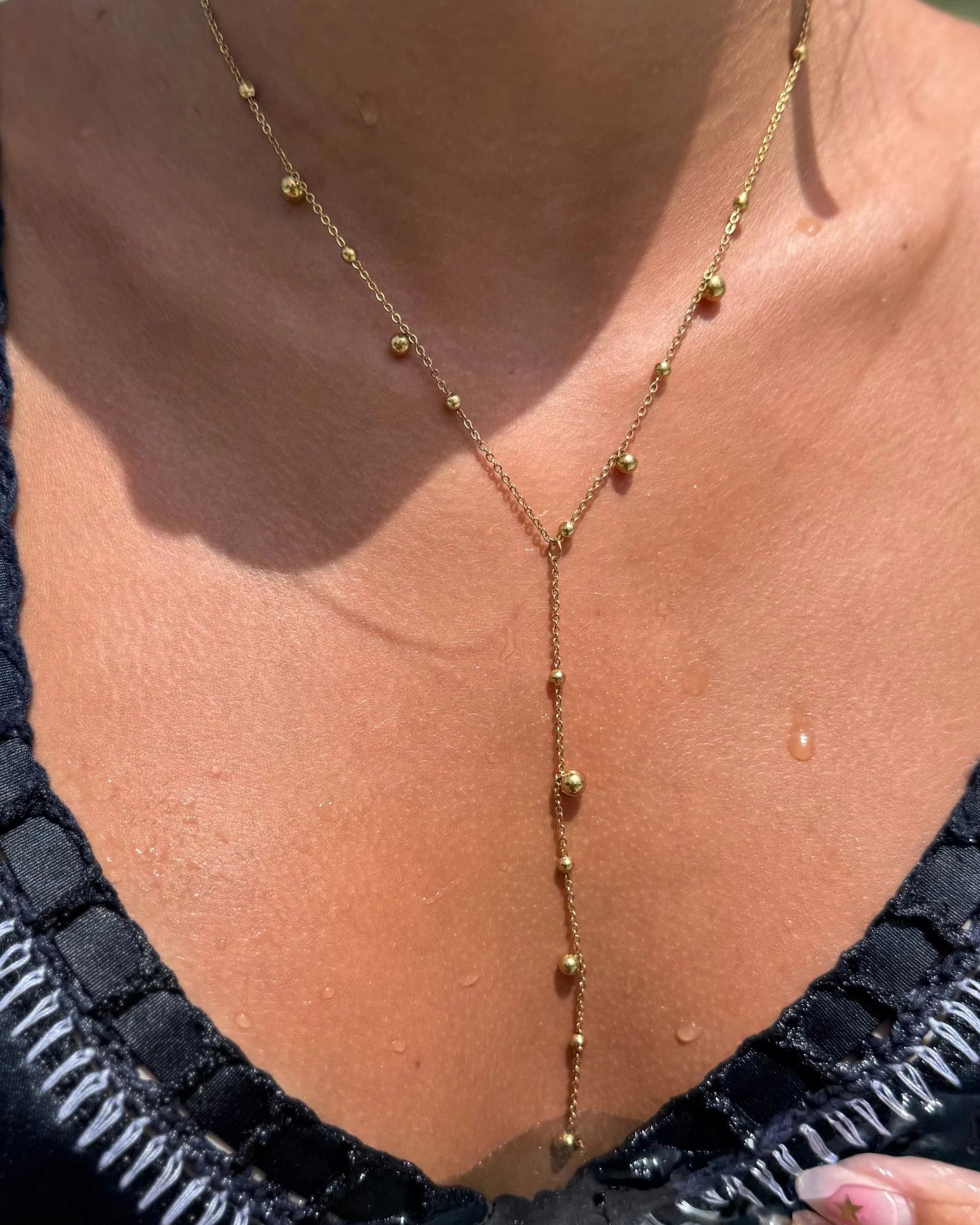 Gold Dew Drop Lariat Necklace