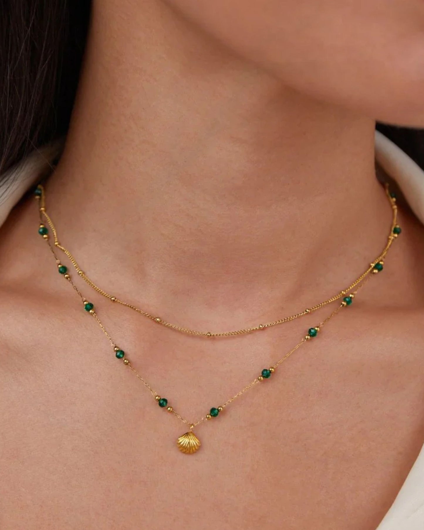 Gold Emerald Shell Necklace