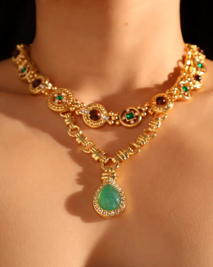 Gold Esmeralda Teardrop Pendant Necklace