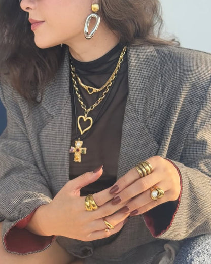 Gold Hollow Heart Necklace