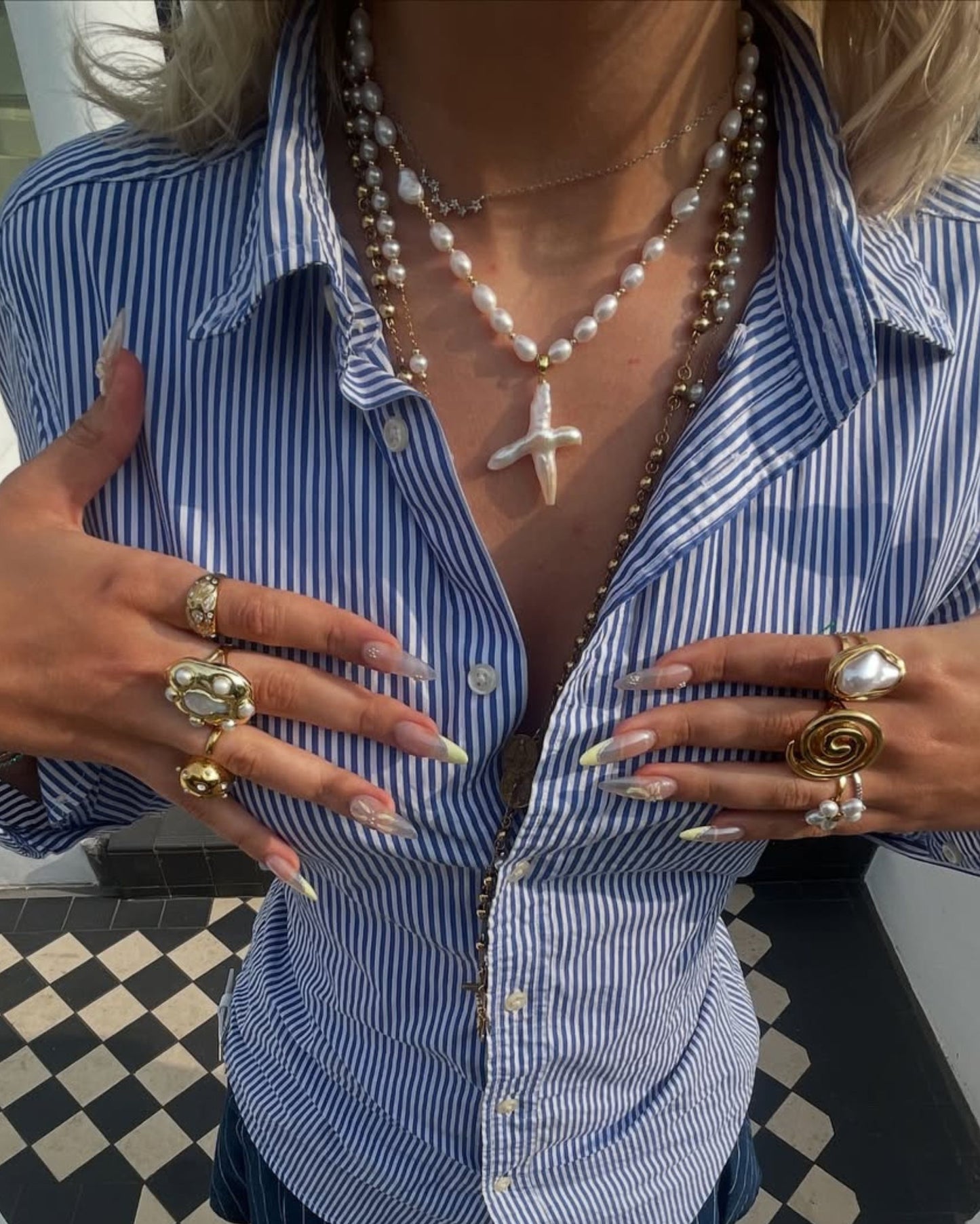 Gold Pearl Faith Cross Necklace