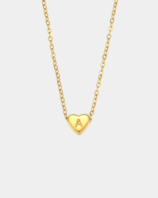 Gold Pulse Heart Initial Necklace