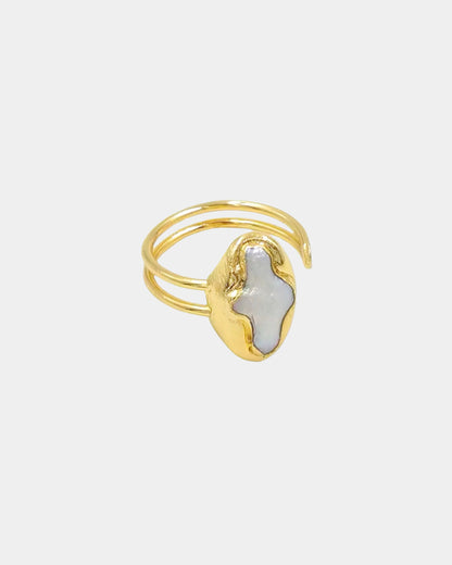 Gold Raw Pearl Cross Ring