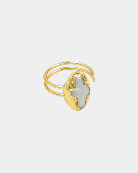 Gold Raw Pearl Cross Ring
