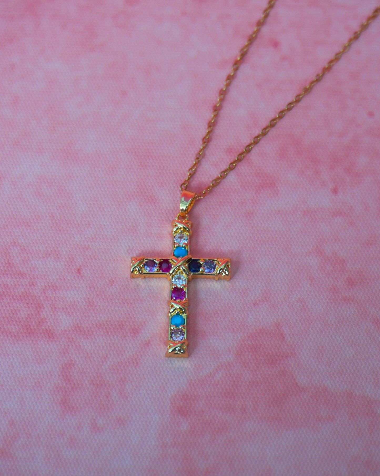 Gold Rose Cross Necklace