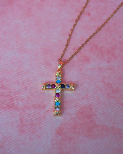 Gold Rose Cross Necklace